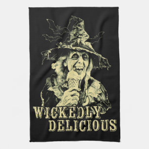 Summer goth Spooky Witch with ice cream Tea Towel
