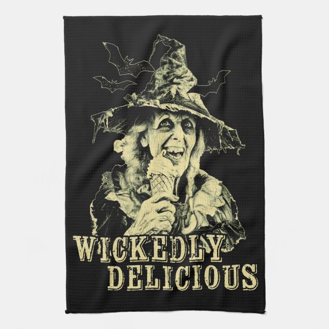 Summer goth Spooky Witch with ice cream Tea Towel (Vertical)