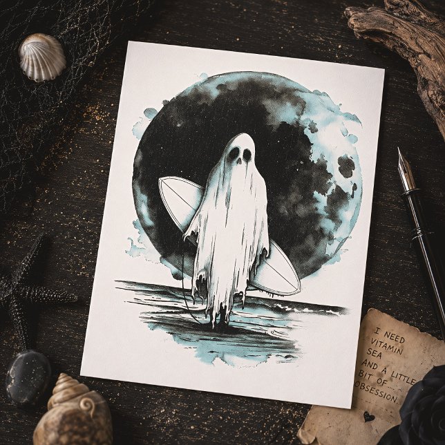 Summer Goth Surfing Ghost Spooky Beach Postcard (Creator Uploaded)