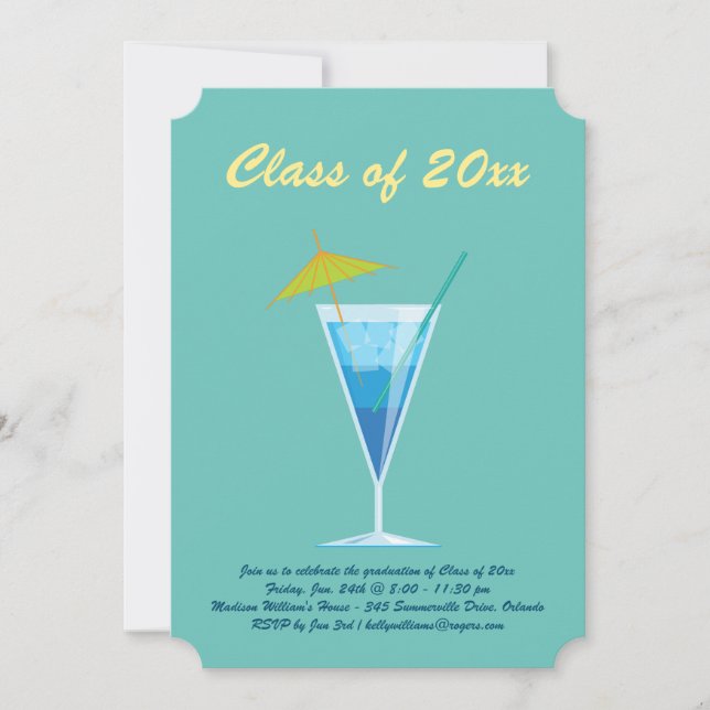 Summer Graduation Party Invitation - Turquoise (Front)