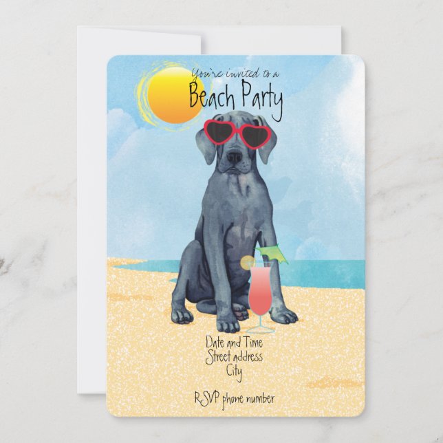 Summer Great Dane Beach Party Invitation (Front)