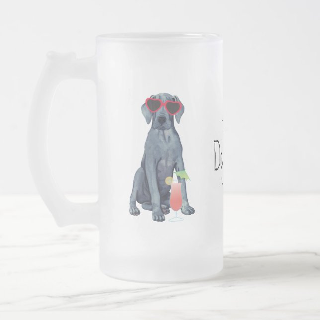 Summer Great Dane Frosted Glass Beer Mug (Left)