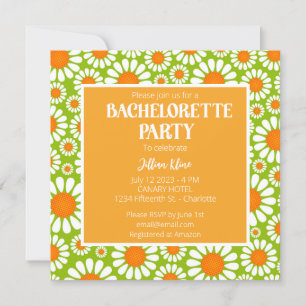 Summer Green and Orange Retro Daisy Bachelorette Invitation