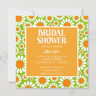 Summer Green and Orange Retro Daisy Bridal Shower Invitation