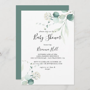 Summer Green Eucalyptus Foliage Baby Shower Invitation