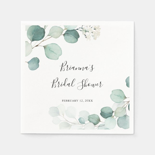 Summer Green Eucalyptus Foliage Bridal Shower Napkin (Front)