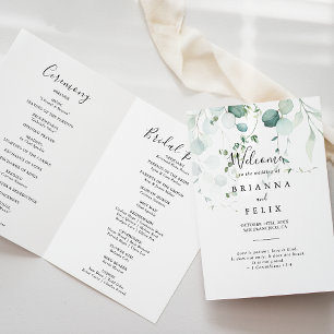 Summer Green Eucalyptus Foliage Folded Wedding Programme