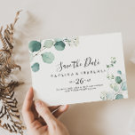Summer Green Eucalyptus Foliage Horizontal Wedding Save The Date<br><div class="desc">This summer green eucalyptus foliage horizontal wedding save the date is perfect for a modern wedding. The design features beautiful hand-painted watercolor green eucalyptus leaves,  inspiring natural charm.</div>