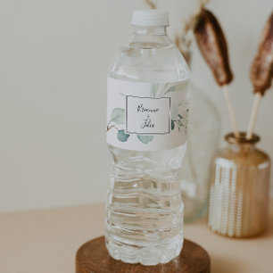 Summer Green Eucalyptus Foliage Wedding Water Bottle Label