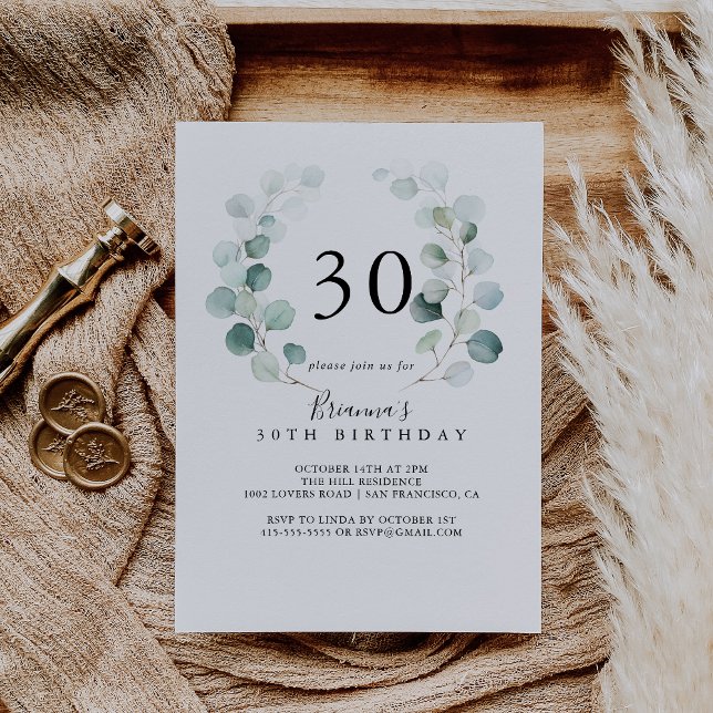 Summer Green Eucalyptus Leaf 30th Birthday Party Invitation (Creator Uploaded)