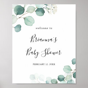 Summer Green Eucalyptus Leaf Baby Shower Welcome Poster