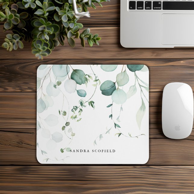Summer Green Eucalyptus Leaf Personalised Simple Mouse Mat (Creator Uploaded)