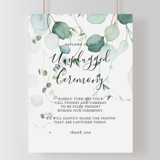 Summer Green Eucalyptus Unplugged Ceremony Sign (Creator Uploaded)
