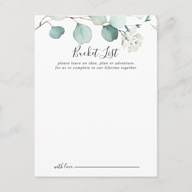 Summer Green Eucalyptus Wedding Bucket List Cards (Front)