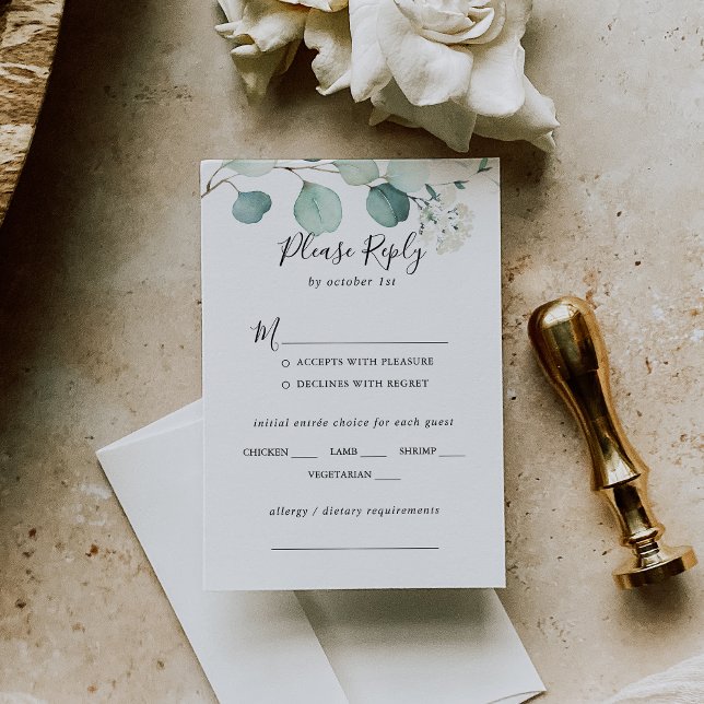 Summer Green Eucalyptus Wedding Menu Choice RSVP (Creator Uploaded)