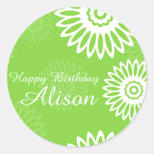 Summer Green flowers Happy Birthday Name sticker
