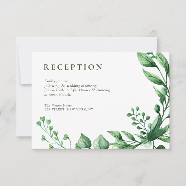 summer green foliage wedding reception card (Front)