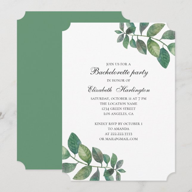 Summer green garden. Woodland bachelorette party Invitation (Front/Back)