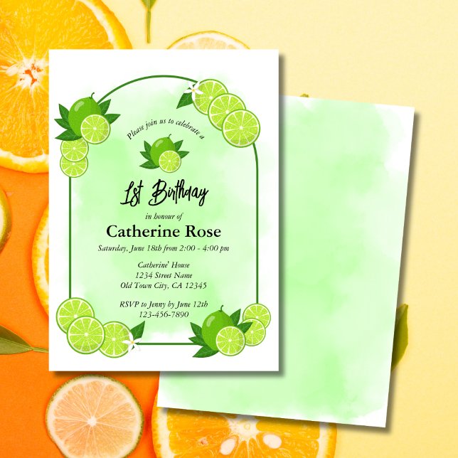 Summer Green Lime Citrus First Birthday Invitation (Creator Uploaded)