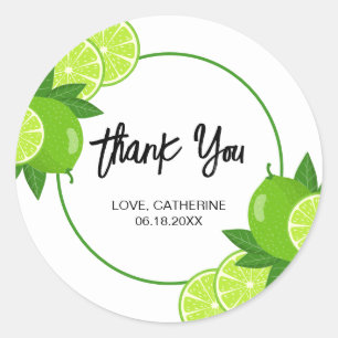 Summer Green Lime Citrus Thank You Classic Round Sticker