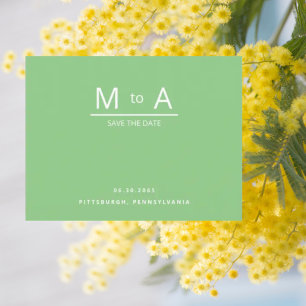 Summer Green Monogram Save the Date Postcard