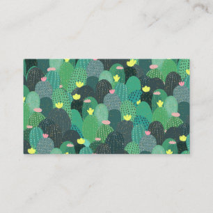 Summer Green Teal Cactus Gold dots Cute Design Business Card