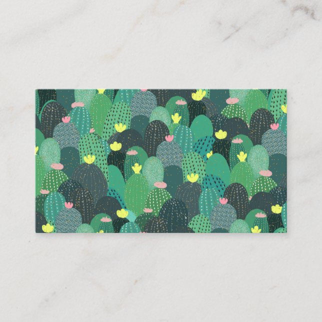 Summer Green Teal Cactus Gold dots Cute Design Business Card (Front)