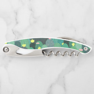 Summer Green Teal Cactus & Gold dots Cute Design Corkscrew