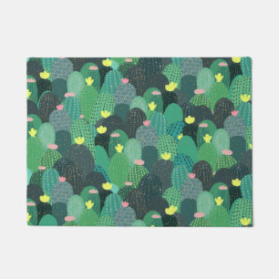 Summer Green Teal Cactus Gold dots Cute Design Doormat