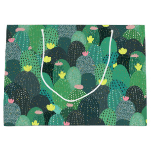 Summer Green Teal Cactus Gold dots Cute Design Large Gift Bag