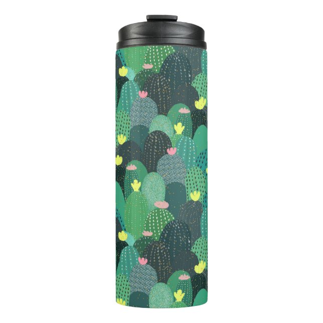 Summer Green Teal Cactus Gold dots Cute Design Thermal Tumbler (Front)