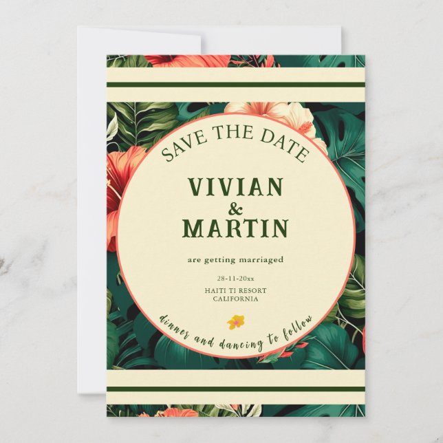 Summer Green Tropical Floral Save The Date Invitation (Front)