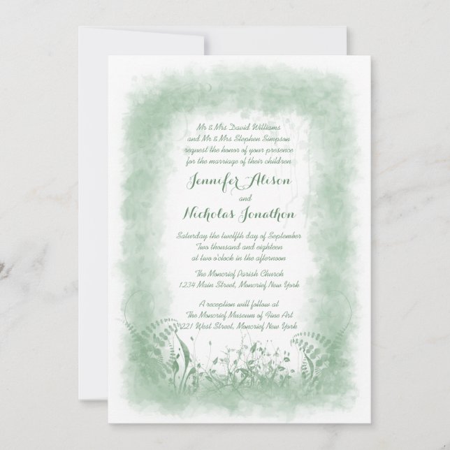 Summer Green Watercolor Wedding Invitations (Front)