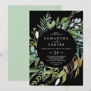 Summer Greenery Black Casual Wedding Invitation