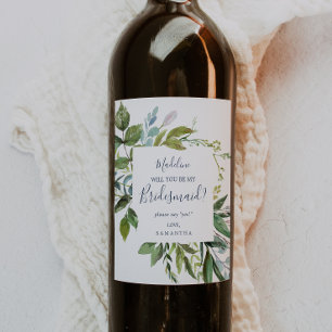 Summer Greenery Bridesmaid Proposal Wine Label