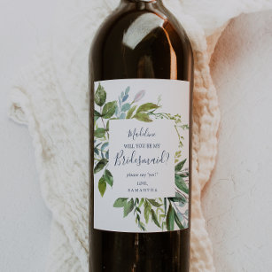 Summer Greenery Bridesmaid Proposal Wine Label