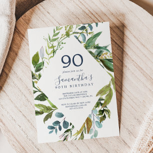 Summer Greenery Diamond Wreath 90th Birthday Invitation