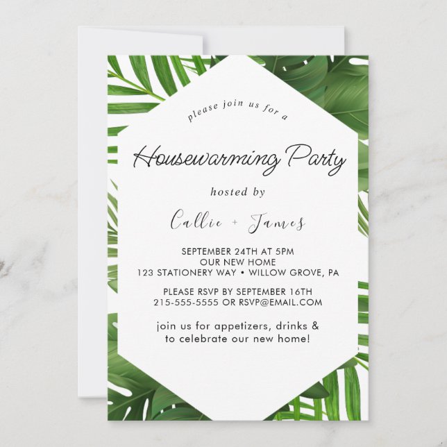 Summer Greenery Diamond Wreath Housewarming Party  Invitation (Front)