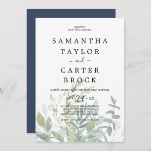 Summer Greenery Faded Foliage Wedding Invitation