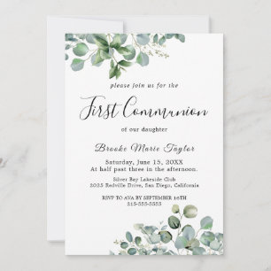 Summer Greenery First Communion Invitation
