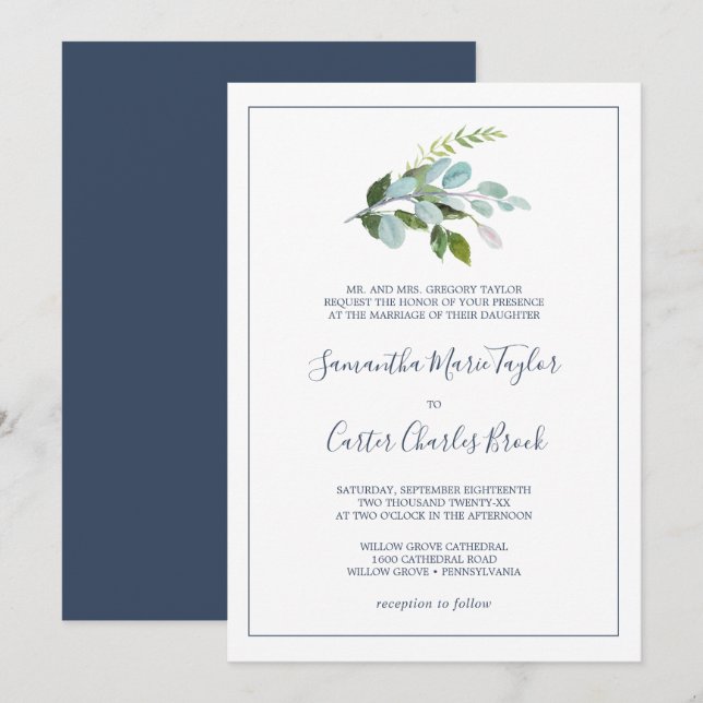 Summer Greenery Formal Wedding Invitation (Front/Back)
