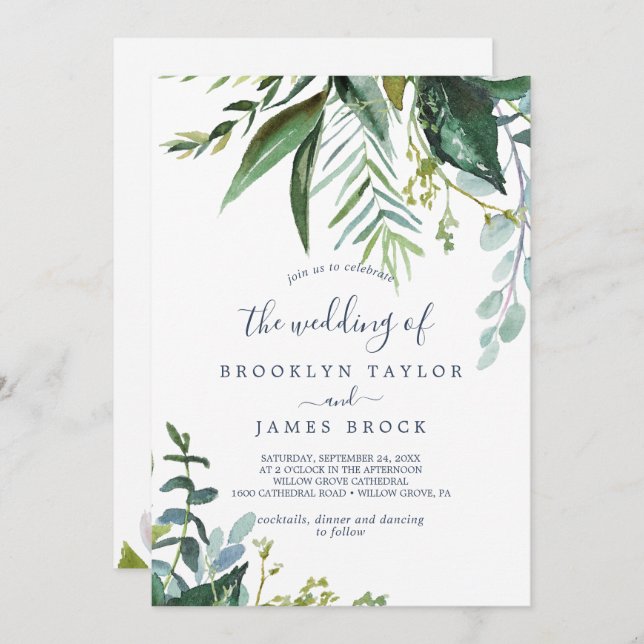 Summer Greenery Frame All In One Wedding Invitation (Front/Back)
