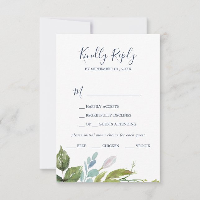 Summer Greenery Menu Choice RSVP Card (Front)