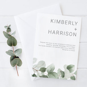 Summer Greenery: Modern Sage Green Leaves Wedding Invitation