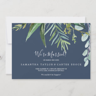 Summer Greenery Navy Elopement Announcement