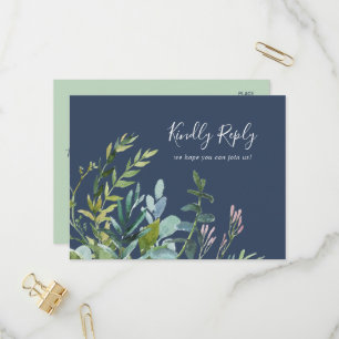 Summer Greenery   Navy Menu Choice RSVP Postcard