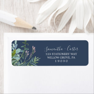 Summer Greenery   Navy Return Address Label