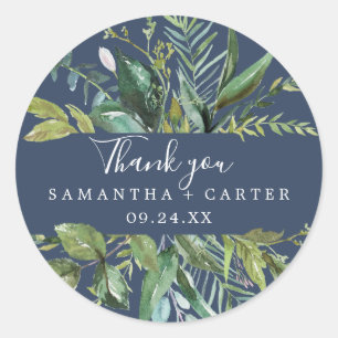 Summer Greenery Navy Thank You Favour Sticker
