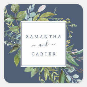 Summer Greenery Navy Wedding Envelope Seals
