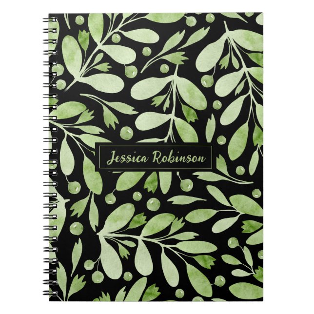 Summer Greenery Personalised black Spiral Notebook (Front)